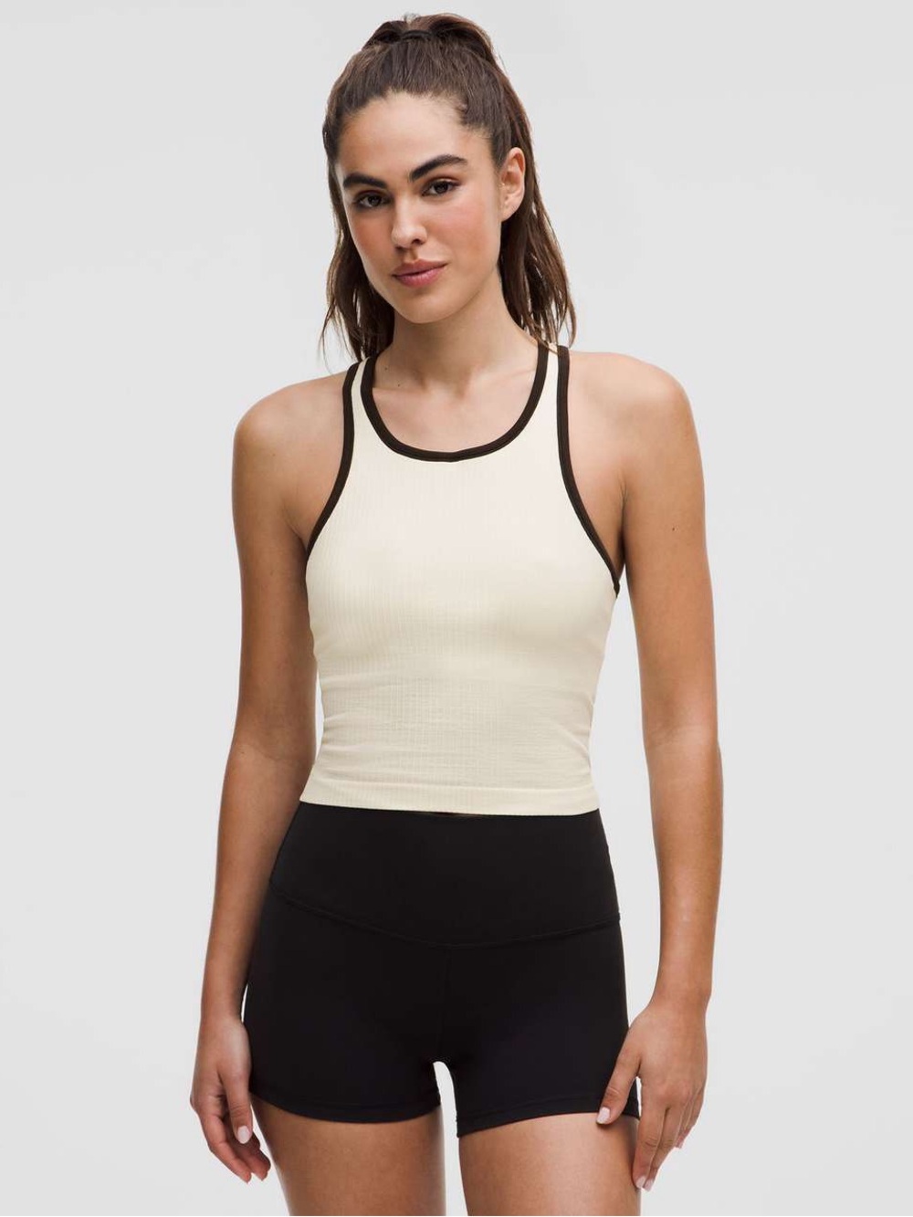 Lululemon Ebb to Street Cropped Racerback Tank Top *Contrast
Light Ivory / Black